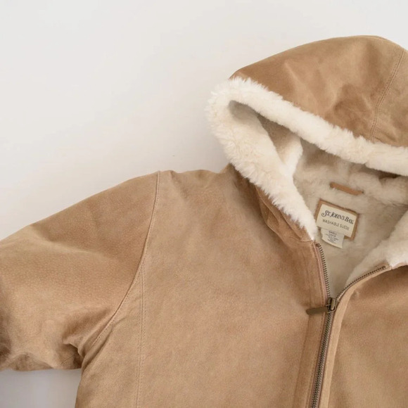 St. John Bay Beige Washable  Suede Aviator Jacket with Hood SM - Picture 12 of 16